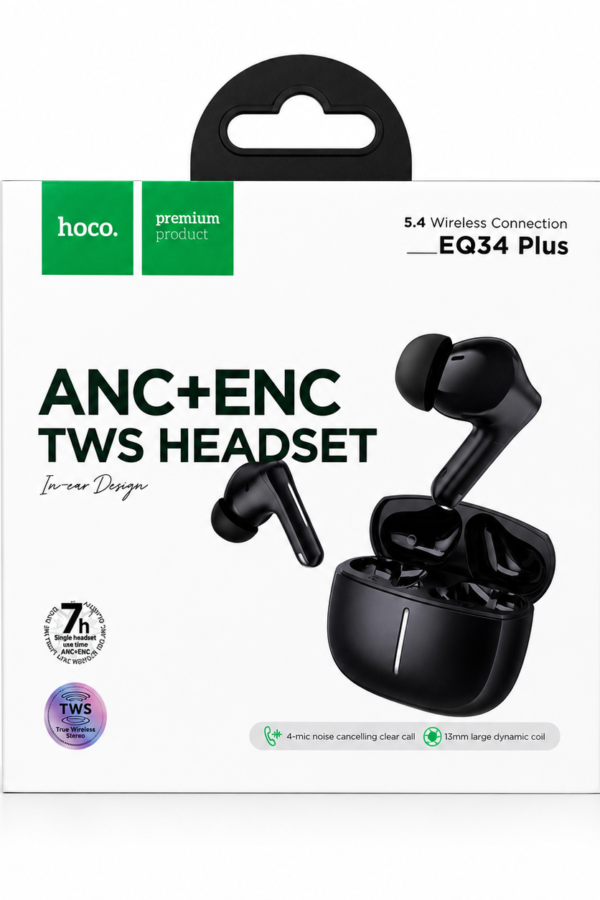 HOCO EQ34 Plus ANC+ENC TWS Wireless Earbuds with Bluetooth 5.4 and 28 Hours Battery Backup