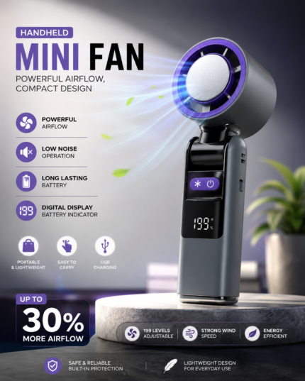 Flikzo K801 Rechargeable Handheld Cooling Fan with Cooling Plate, Digital Display and 199 Speed Levels